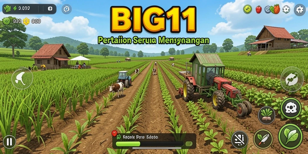 Tampilan menarik dari gameplay BIG11 yang menggambarkan aktivitas bertani.
