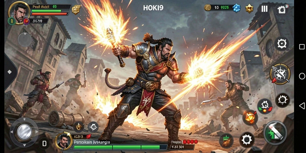 Screenshot HOKI9 menampilkan aksi pertarungan yang intens dan karakter yang dinamis.