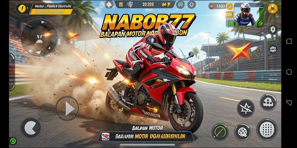 Tampilan gameplay NABOB77 yang mendebarkan dengan balapan motor.