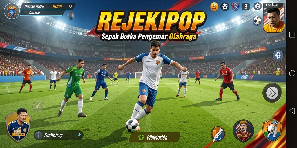 Tampilan gameplay REJEKIPOP dengan aksi sepak bola yang mendebarkan.